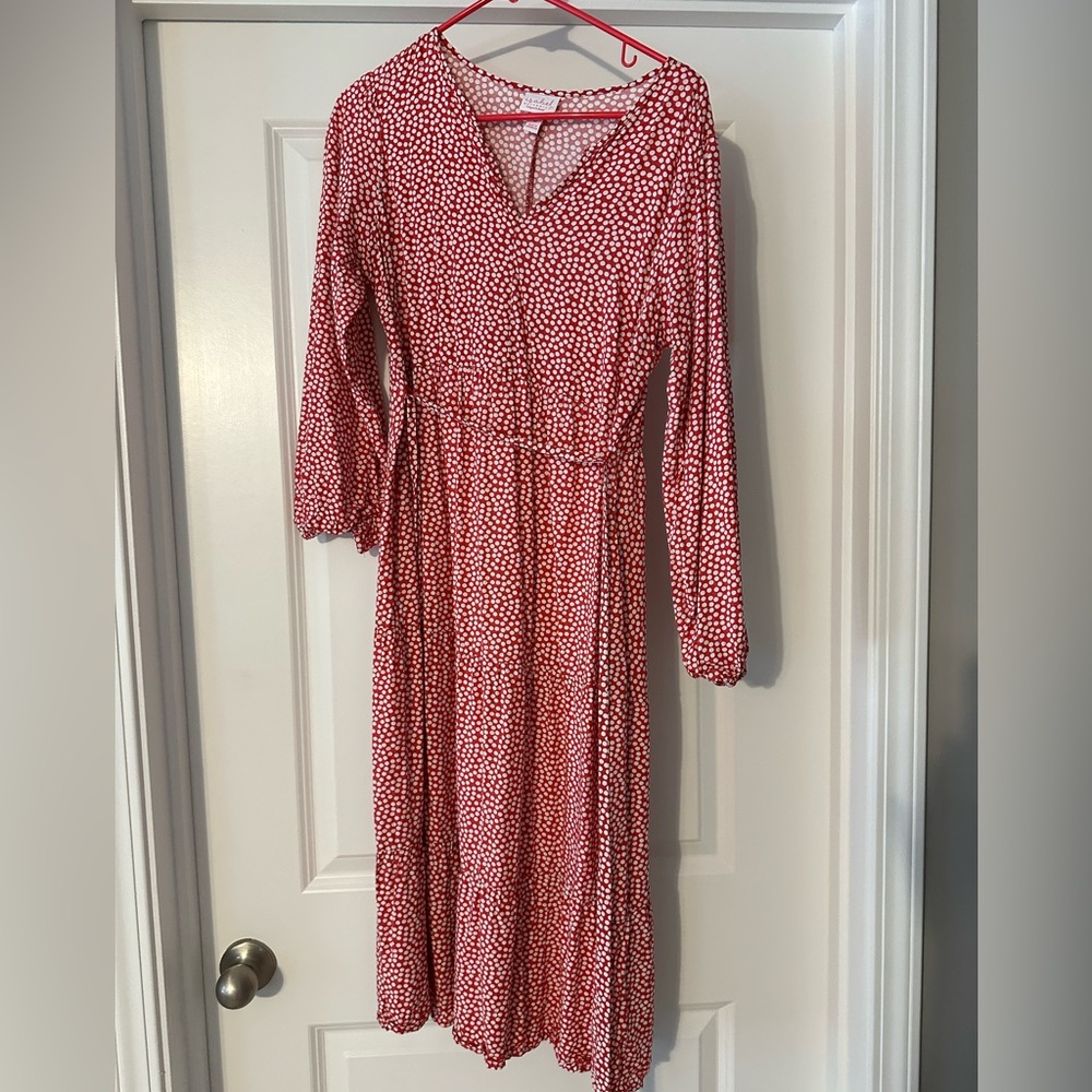 Medium Maternity Dress . Red with white polka dots